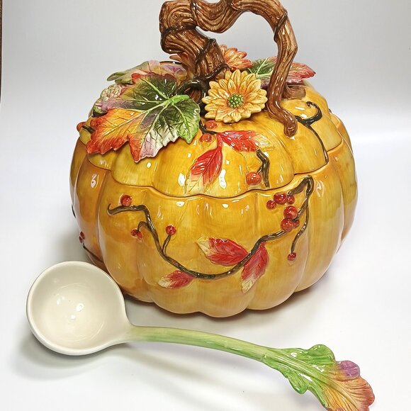 Fitz & Floyd Vintage Classic Harvest Heritage Pumpkin Soup Tureen Large - Picture 5 of 9